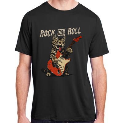 Rock And Roll Guitar Cat Vintage Rock Guitarist Cat Adult ChromaSoft Performance T-Shirt