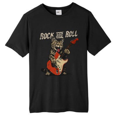 Rock And Roll Guitar Cat Vintage Rock Guitarist Cat Tall Fusion ChromaSoft Performance T-Shirt