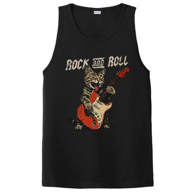 Rock And Roll Guitar Cat Vintage Rock Guitarist Cat PosiCharge Competitor Tank