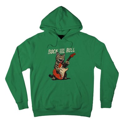 Rock And Roll Guitar Cat Vintage Rock Guitarist Cat Hoodie