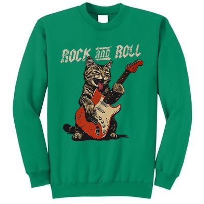 Rock And Roll Guitar Cat Vintage Rock Guitarist Cat Sweatshirt