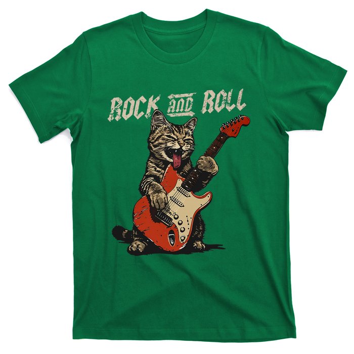 Rock And Roll Guitar Cat Vintage Rock Guitarist Cat T-Shirt