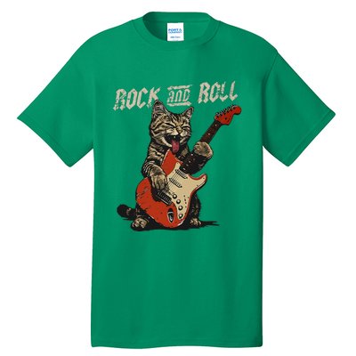 Rock And Roll Guitar Cat Vintage Rock Guitarist Cat Tall T-Shirt