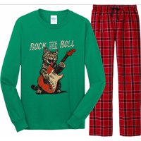 Rock And Roll Guitar Cat Vintage Rock Guitarist Cat Long Sleeve Pajama Set