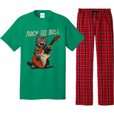 Rock And Roll Guitar Cat Vintage Rock Guitarist Cat Pajama Set