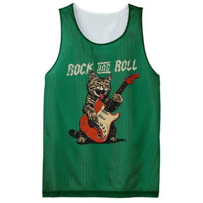 Rock And Roll Guitar Cat Vintage Rock Guitarist Cat Mesh Reversible Basketball Jersey Tank