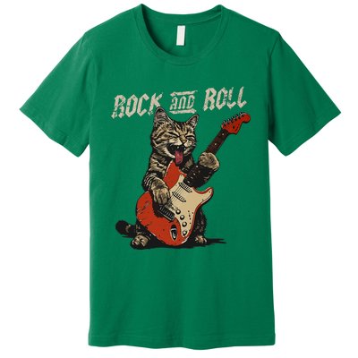 Rock And Roll Guitar Cat Vintage Rock Guitarist Cat Premium T-Shirt