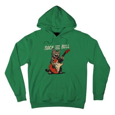 Rock And Roll Guitar Cat Vintage Rock Guitarist Cat Tall Hoodie