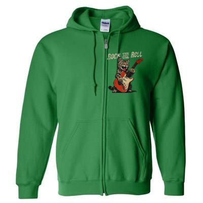 Rock And Roll Guitar Cat Vintage Rock Guitarist Cat Full Zip Hoodie