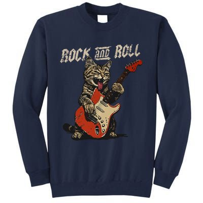 Rock And Roll Guitar Cat Vintage Rock Guitarist Cat Tall Sweatshirt