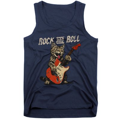 Rock And Roll Guitar Cat Vintage Rock Guitarist Cat Tank Top