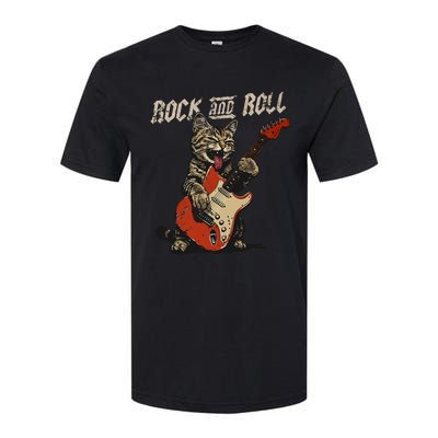 Rock And Roll Guitar Cat Vintage Rock Guitarist Cat Softstyle CVC T-Shirt