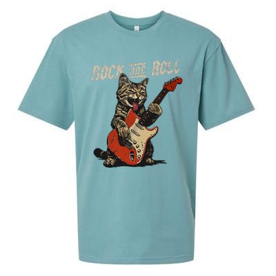 Rock And Roll Guitar Cat Vintage Rock Guitarist Cat Sueded Cloud Jersey T-Shirt