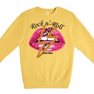 Rock And Roll Never Dies Lips Premium Crewneck Sweatshirt