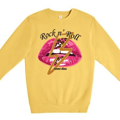 Rock And Roll Never Dies Lips Premium Crewneck Sweatshirt