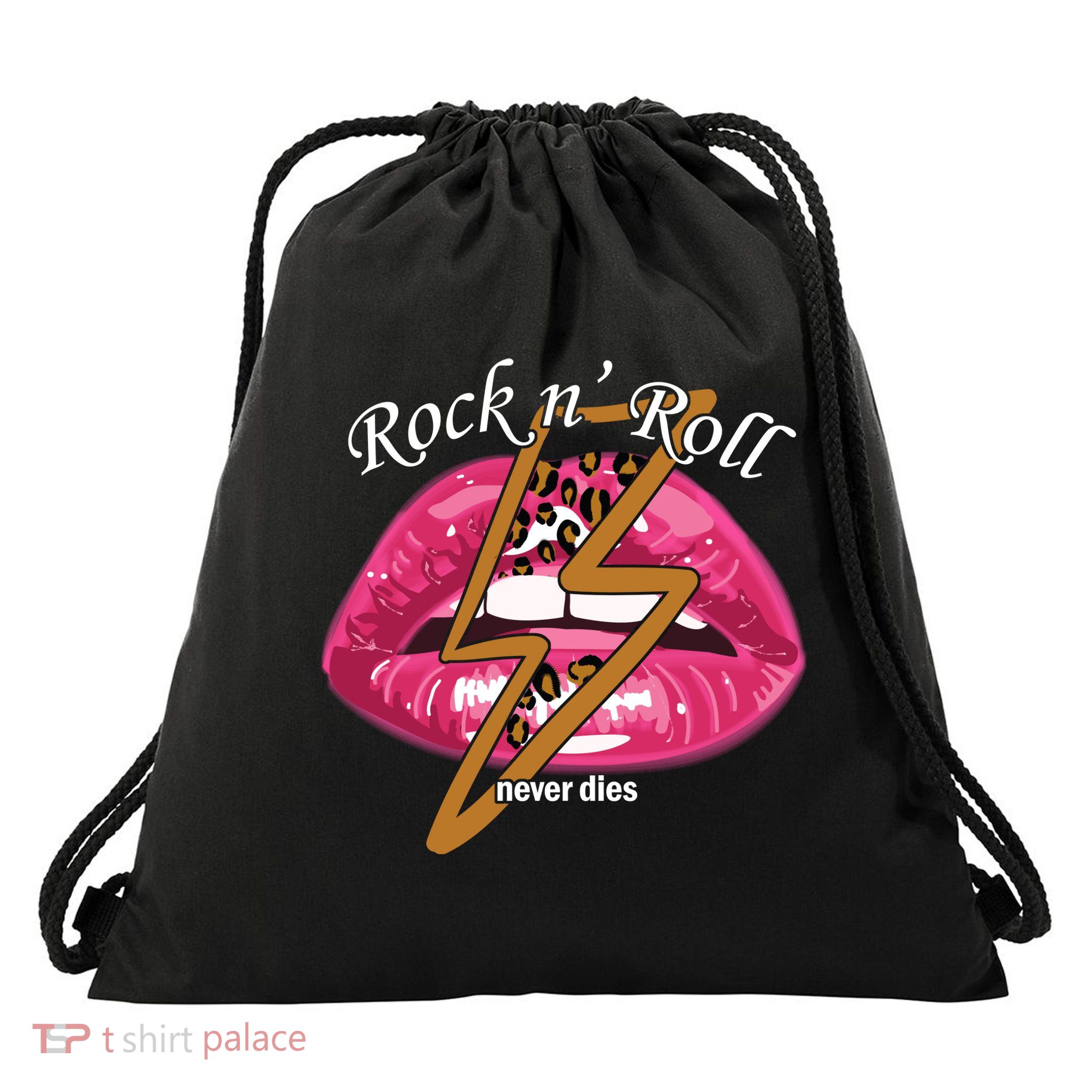 Rock And Roll Never Dies Lips Drawstring Bag