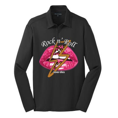 Rock And Roll Never Dies Lips Silk Touch Performance Long Sleeve Polo