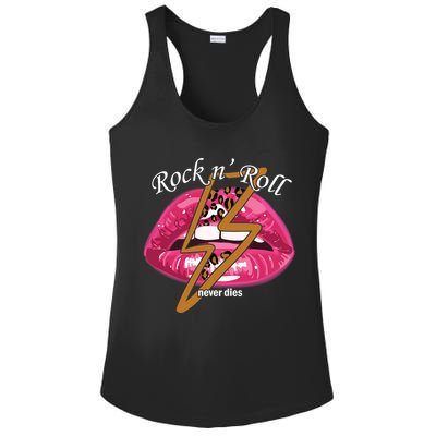 Rock And Roll Never Dies Lips Ladies PosiCharge Competitor Racerback Tank