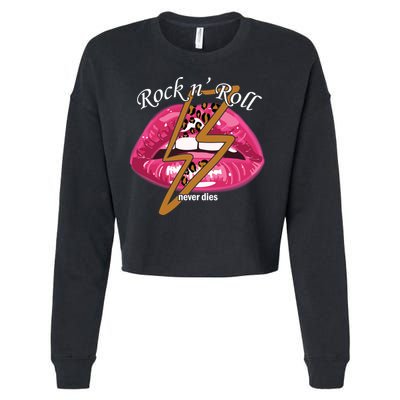 Rock And Roll Never Dies Lips Cropped Pullover Crew