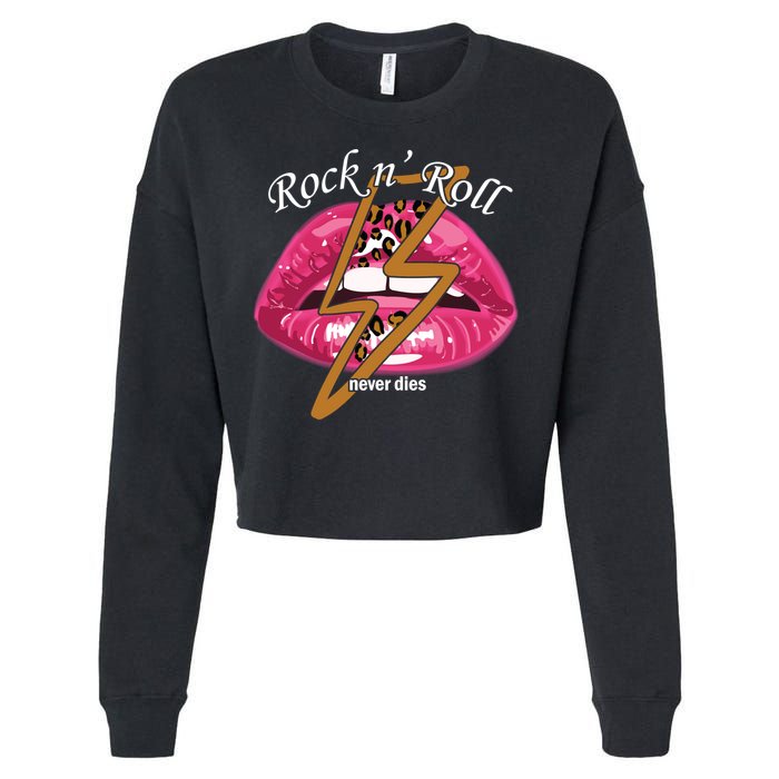 Rock And Roll Never Dies Lips Cropped Pullover Crew