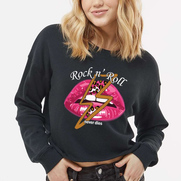 Rock And Roll Never Dies Lips Cropped Pullover Crew