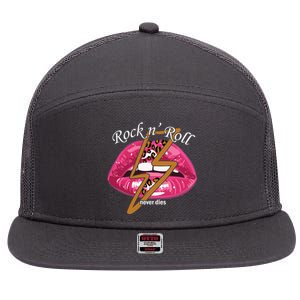 Rock And Roll Never Dies Lips 7 Panel Mesh Trucker Snapback Hat