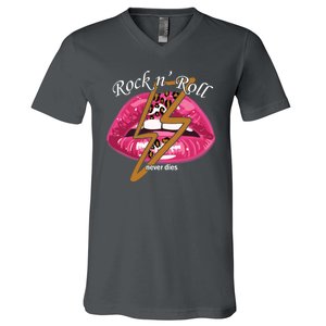 Rock And Roll Never Dies Lips V-Neck T-Shirt