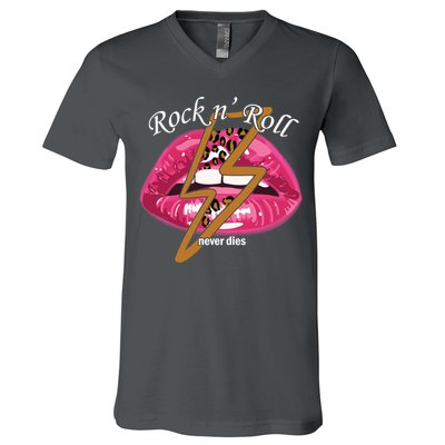 Rock And Roll Never Dies Lips V-Neck T-Shirt