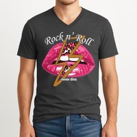 Rock And Roll Never Dies Lips V-Neck T-Shirt