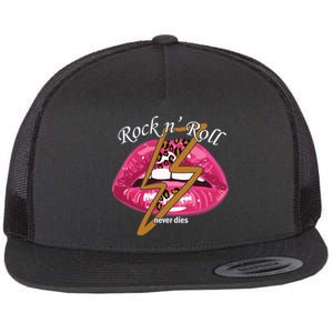 Rock And Roll Never Dies Lips Flat Bill Trucker Hat