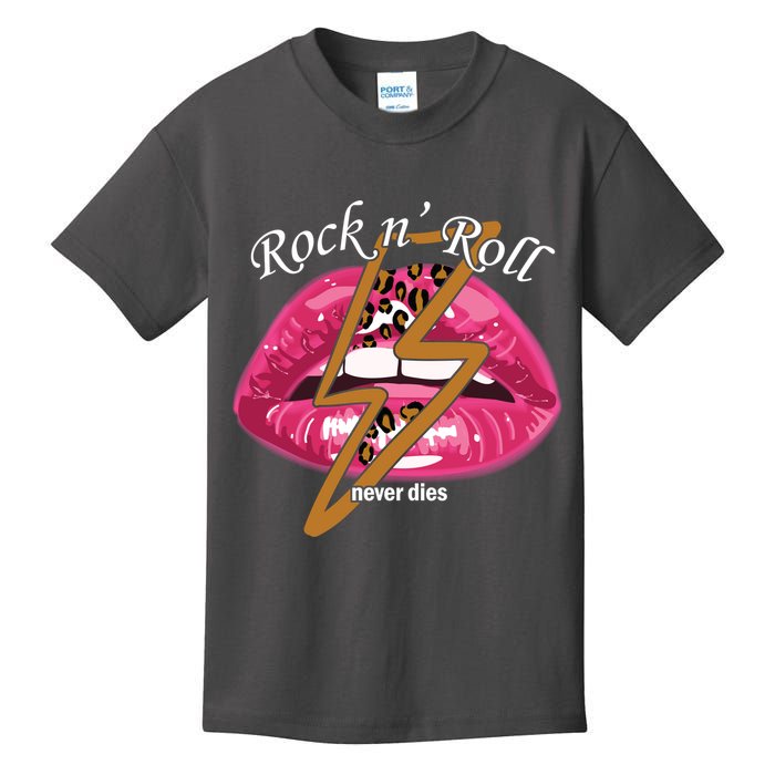 Rock And Roll Never Dies Lips Kids T-Shirt