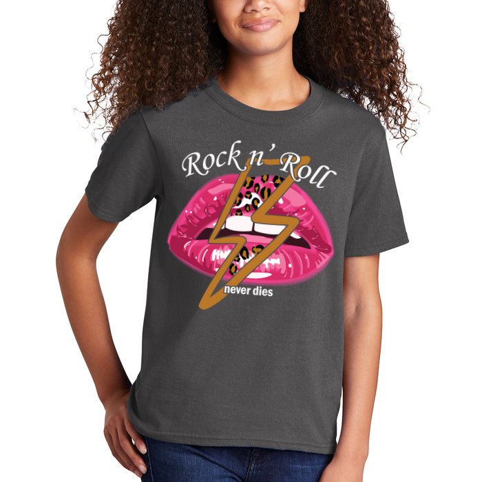 Rock And Roll Never Dies Lips Kids T-Shirt