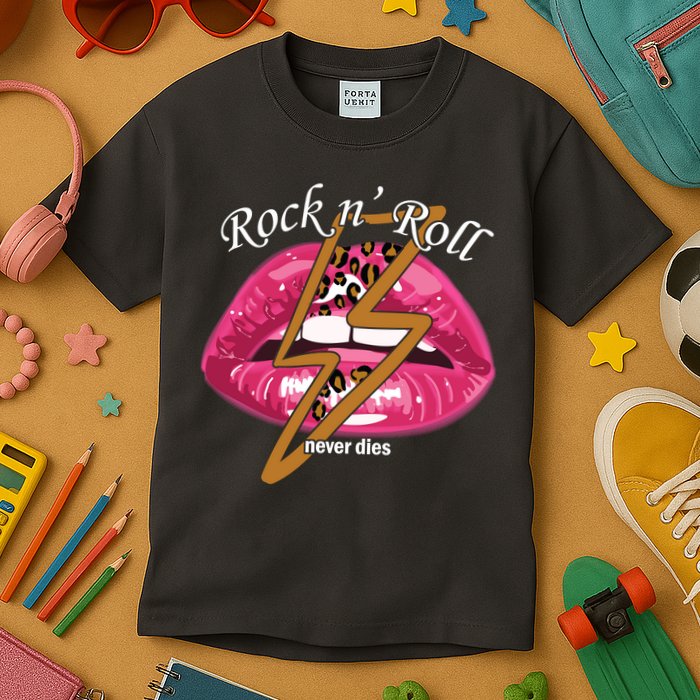 Rock And Roll Never Dies Lips Kids T-Shirt