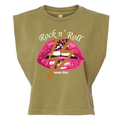 Rock And Roll Never Dies Lips Garment-Dyed Women's Muscle Tee
