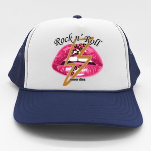 Rock And Roll Never Dies Lips Trucker Hat