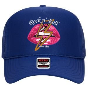 Rock And Roll Never Dies Lips High Crown Mesh Back Trucker Hat