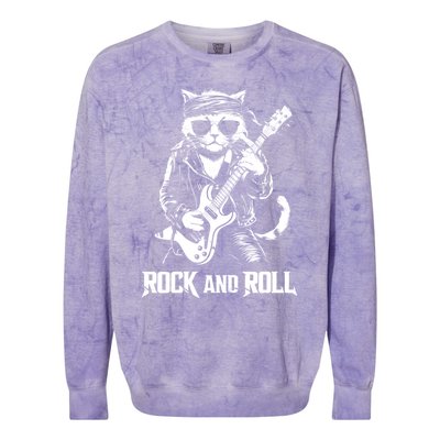 Rock And Roll Funny Cat Playing Bass Guitar Bassist Gift Colorblast Crewneck Sweatshirt