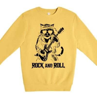 Rock And Roll Funny Cat Playing Bass Guitar Bassist Gift Premium Crewneck Sweatshirt