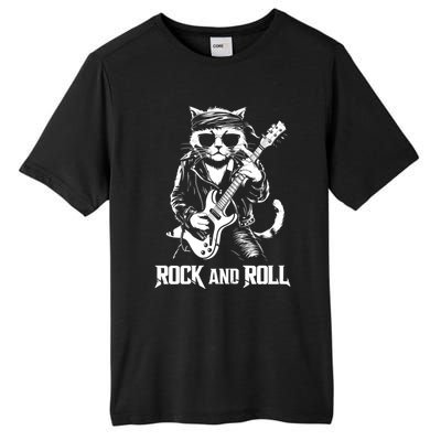 Rock And Roll Funny Cat Playing Bass Guitar Bassist Gift Tall Fusion ChromaSoft Performance T-Shirt