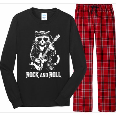 Rock And Roll Funny Cat Playing Bass Guitar Bassist Gift Long Sleeve Pajama Set