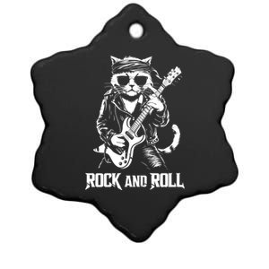 Rock And Roll Funny Cat Playing Bass Guitar Bassist Gift Ceramic Star Ornament