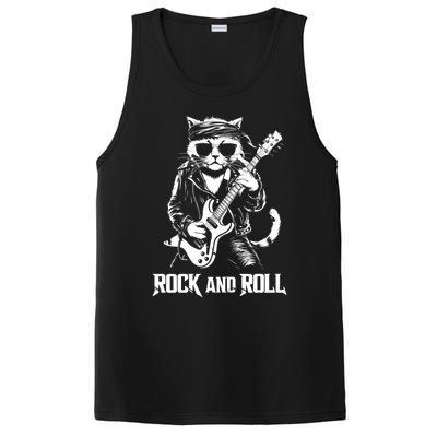 Rock And Roll Funny Cat Playing Bass Guitar Bassist Gift PosiCharge Competitor Tank