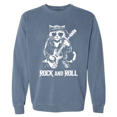 Rock And Roll Funny Cat Playing Bass Guitar Bassist Gift Garment-Dyed Sweatshirt