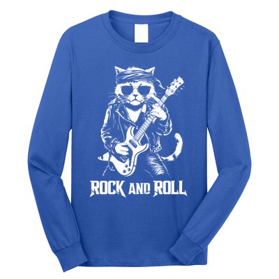 Rock And Roll Funny Cat Playing Bass Guitar Bassist Gift Long Sleeve Shirt