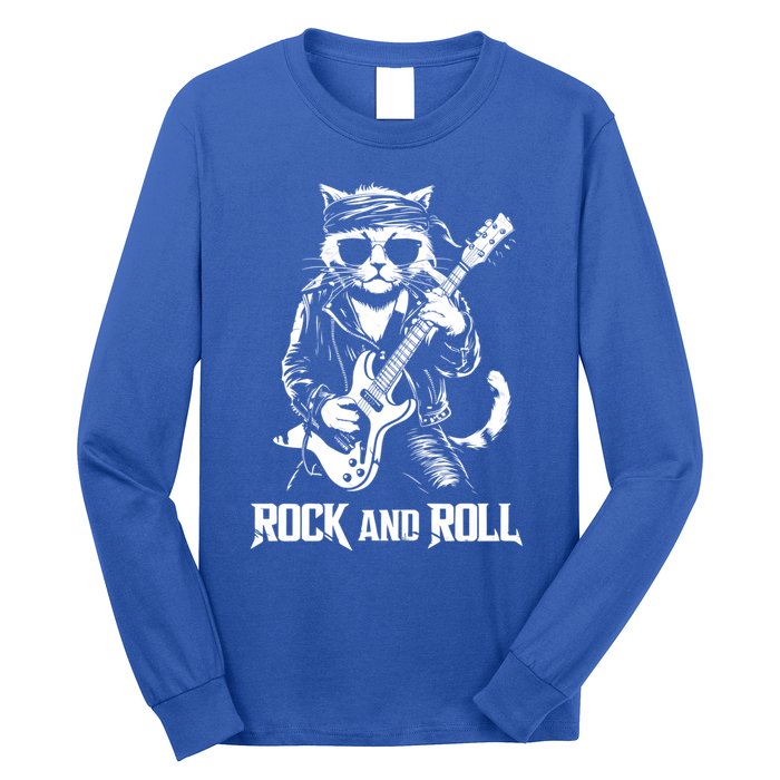 Rock And Roll Funny Cat Playing Bass Guitar Bassist Gift Long Sleeve Shirt