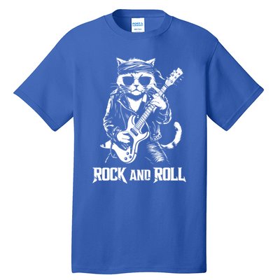 Rock And Roll Funny Cat Playing Bass Guitar Bassist Gift Tall T-Shirt