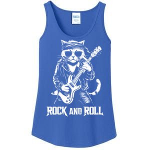 Rock And Roll Funny Cat Playing Bass Guitar Bassist Gift Ladies Essential Tank