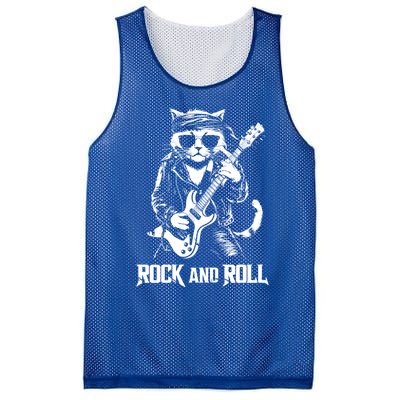 Rock And Roll Funny Cat Playing Bass Guitar Bassist Gift Mesh Reversible Basketball Jersey Tank