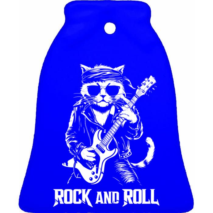 Rock And Roll Funny Cat Playing Bass Guitar Bassist Gift Ceramic Bell Ornament