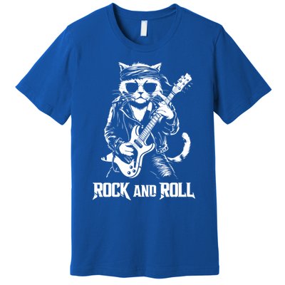 Rock And Roll Funny Cat Playing Bass Guitar Bassist Gift Premium T-Shirt